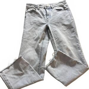 OAT New York SZ 4/27 Light Wash High Rise Wide Leg Raw Hem Jeans Stretchy!